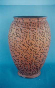 Large Vase Incised Fish Dec