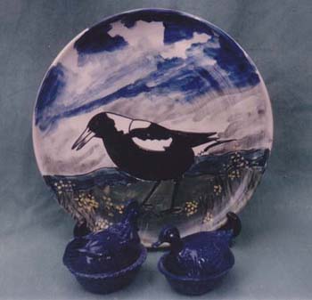 Magpie Platter and Duck Pots