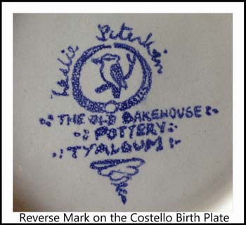 Reverse Mark Costello Birth Plate